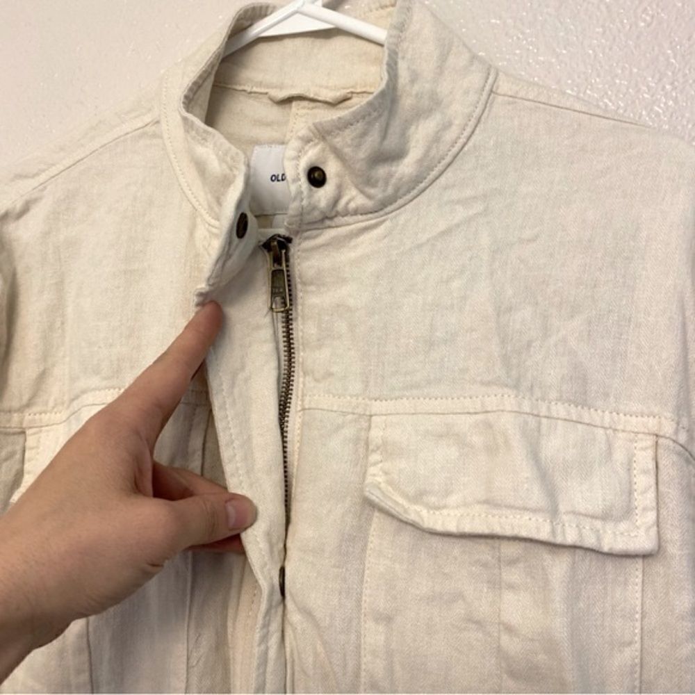 Old Navy Howlite Linen Blend Safari Utility Jacket Cream Beige Small - Picture 4 of 12